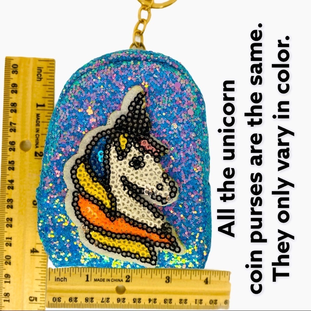 GLITTER UNICORN MINI BACKPACK COIN PURSE CHARM KEYCHAIN‎ IN WHITE - Picture 5 of 5